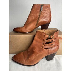 Frye Reed Strappy Booties Cognac Heels Women’s Size 8 M‎ 3478345-COG
